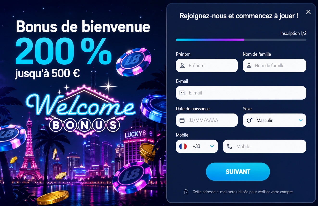 Lucky8 Casino inscription bonus bienvenue